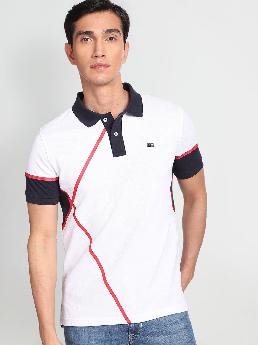 

Arrow Sport Colourblocked Polo Collar Pure Cotton T-shirt, White