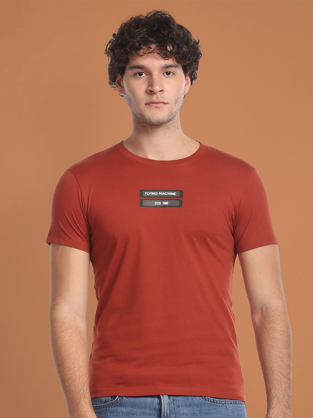 

Flying Machine Slim Fit Typography Printed Casual Cotton T-shirt, Red