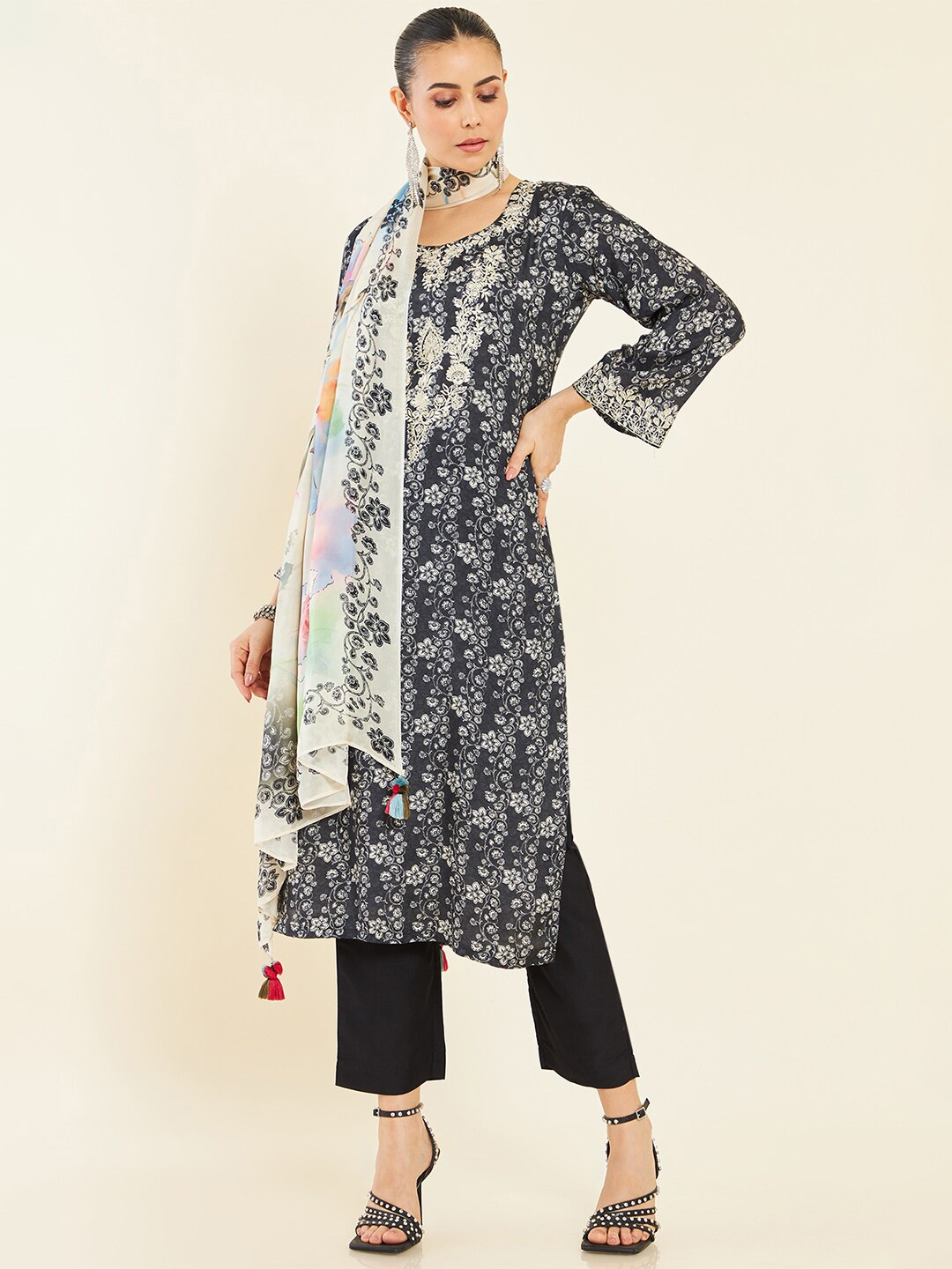 

Soch Black & White Printed Unstitched Dress Material