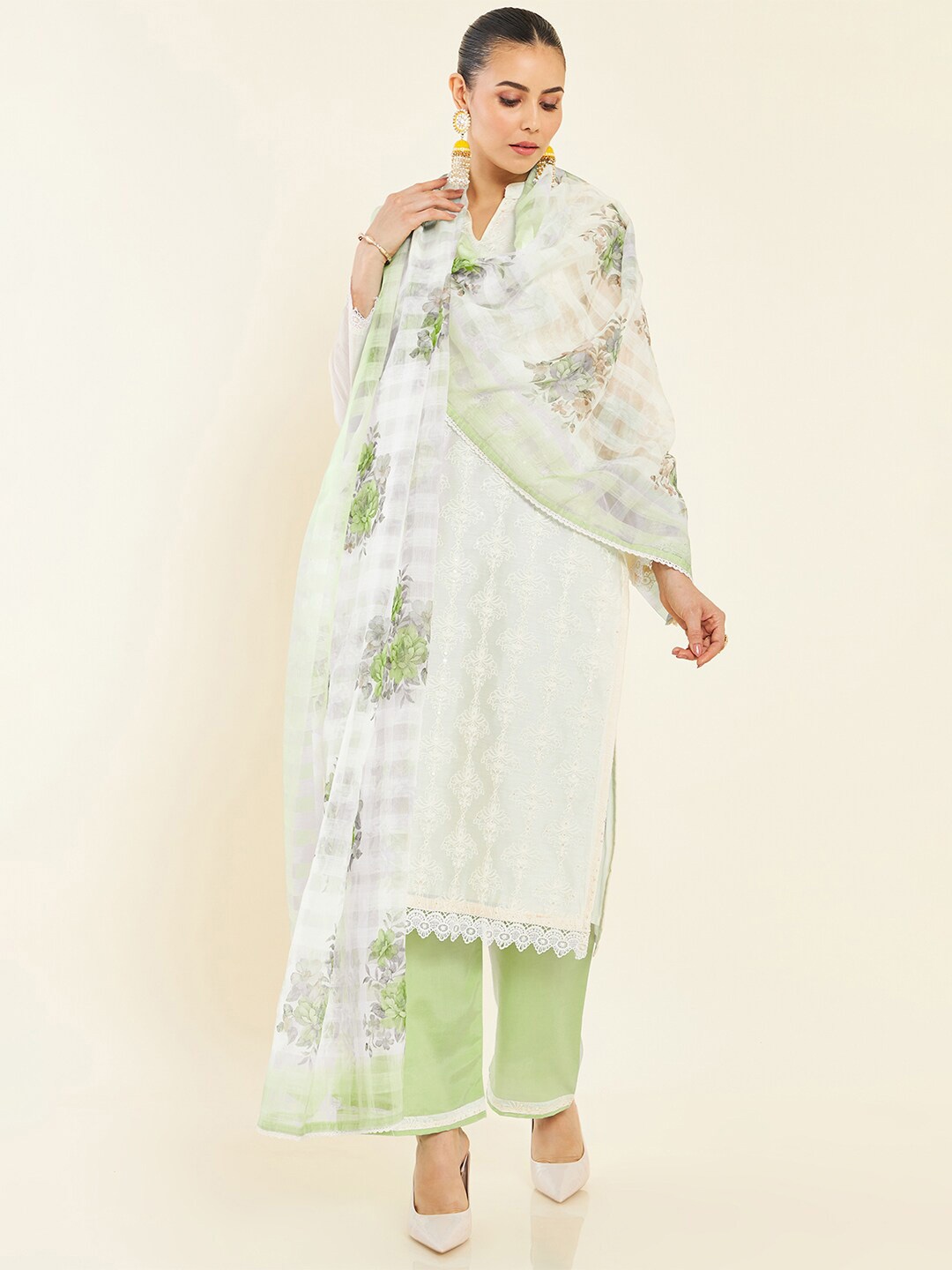 

Soch Beige & Green Embroidered Unstitched Dress Material