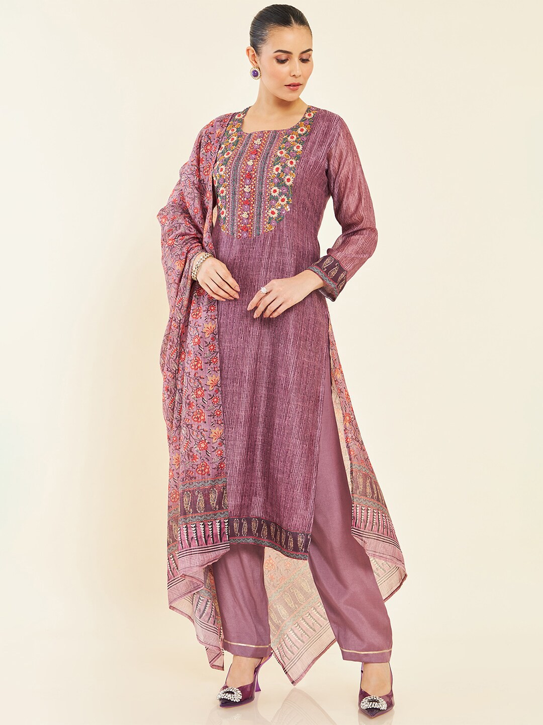 

Soch Purple & Red Printed Unstitched Dress Material
