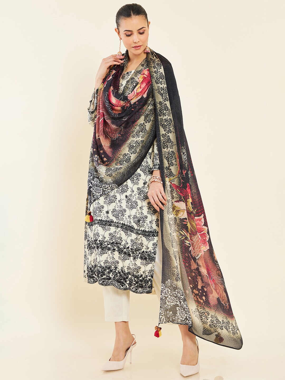 

Soch Printed Unstitched Dress Material, Cream