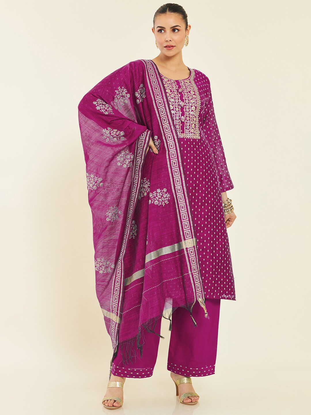 

Soch Woven Design Sequinned Art Silk Unstitched Dress Material, Magenta