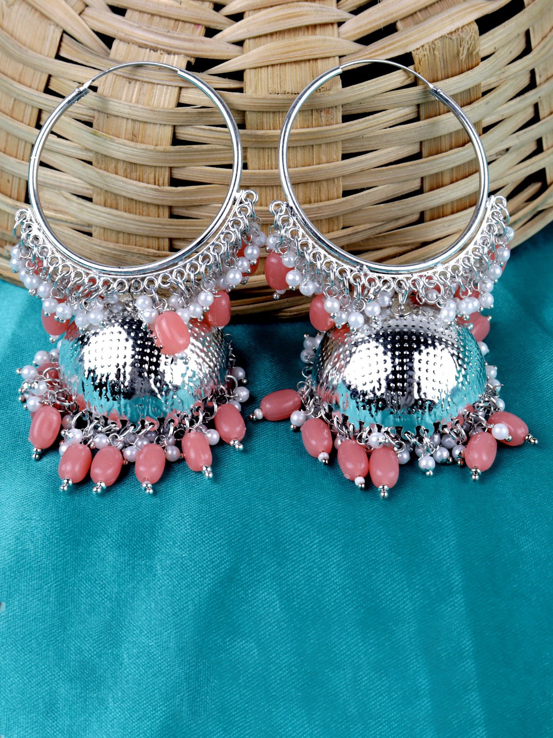 

VAGHBHATT Beaded Classic Jhumkas Earrings, Silver
