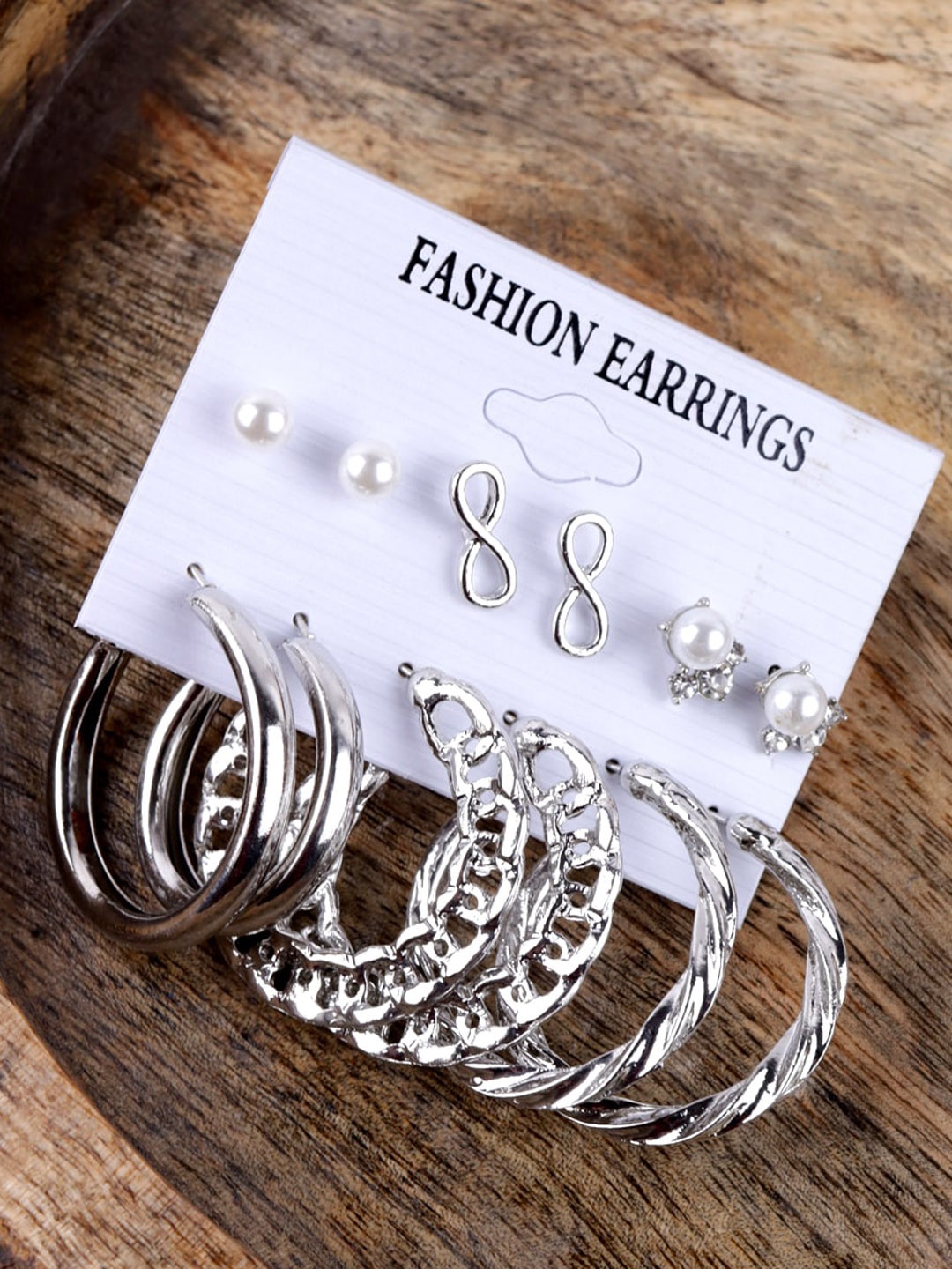 

VAGHBHATT Set Of 6 Silver-Plated Circular Studs and Hoop Earrings, Gold