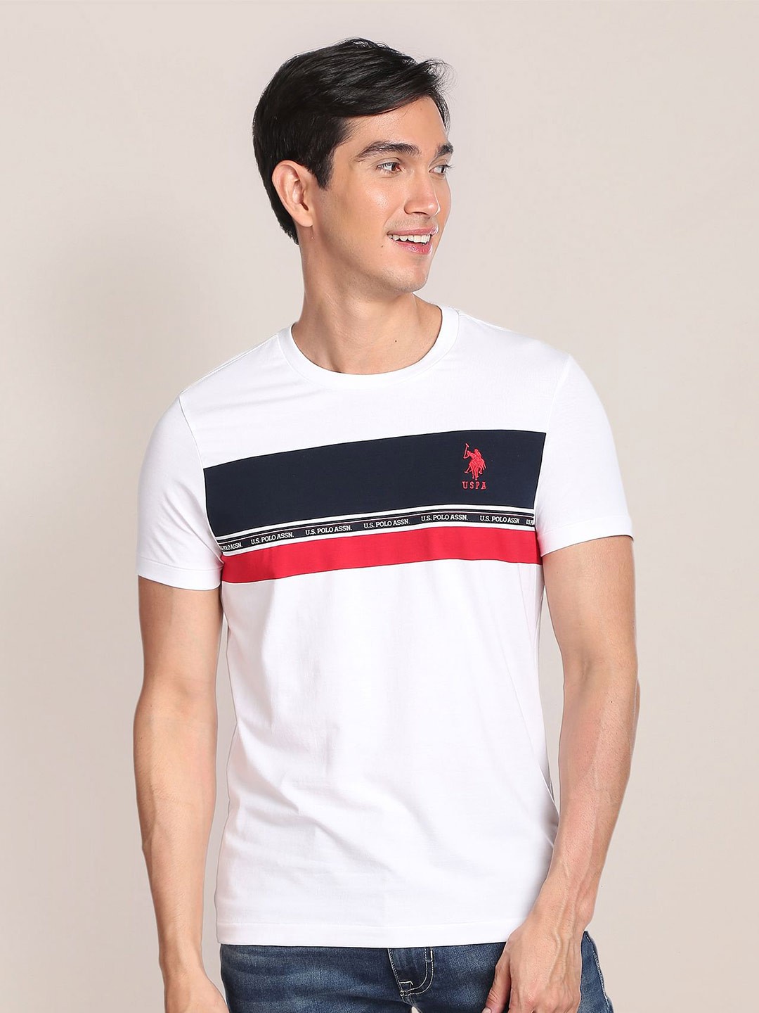 

U.S. Polo Assn. Horizontal Stripes Polo Collar T-shirt, White