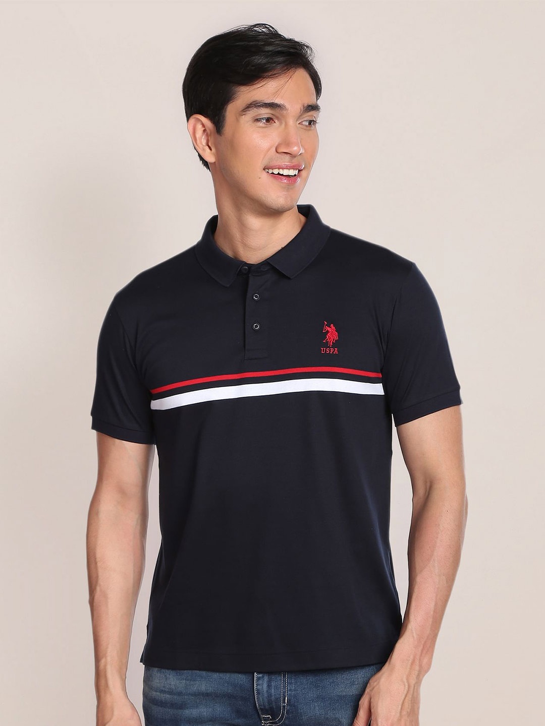 

U.S. Polo Assn. Polo Collar Striped Cotton T-shirt, Navy blue