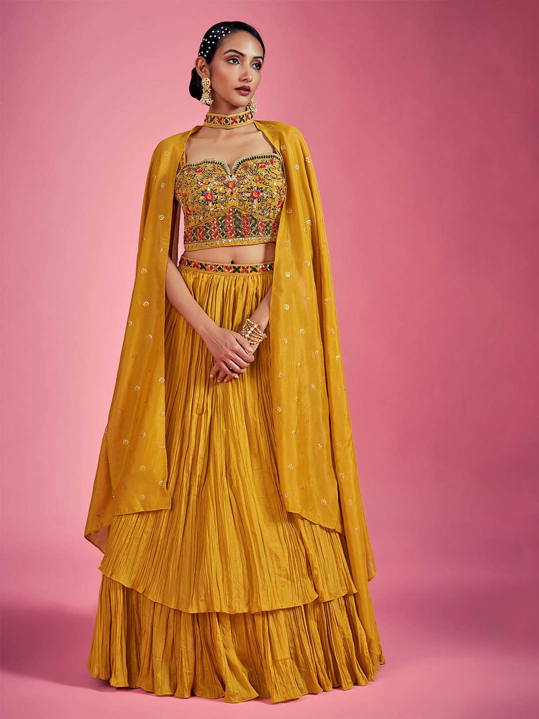 

Fusionic Embellished Sequinned Ready to Wear Lehenga & Blouse With Dupatta, Mustard