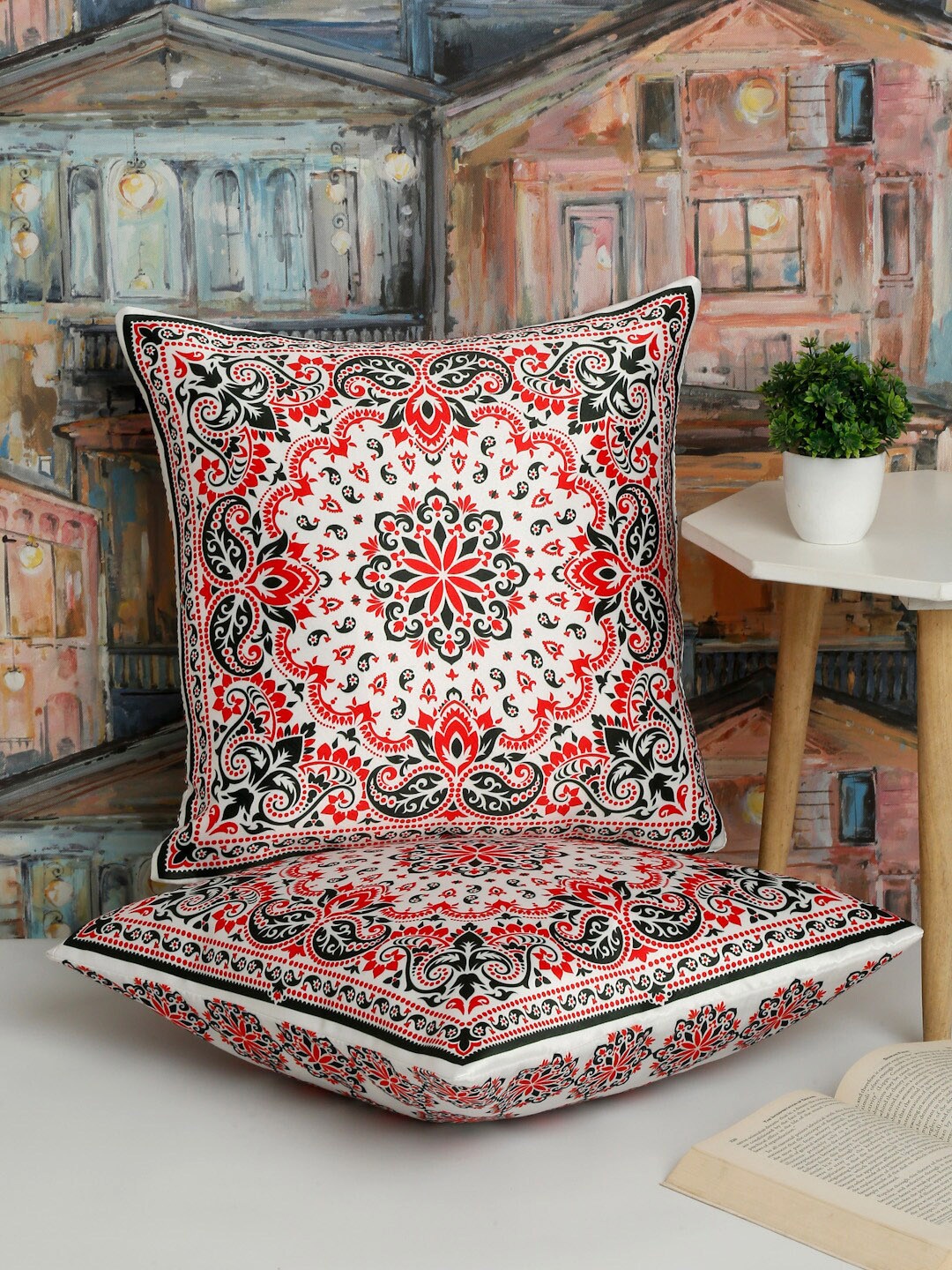 

Alina decor Red & White 2 Pieces Ethnic Motifs Square Cushion Covers