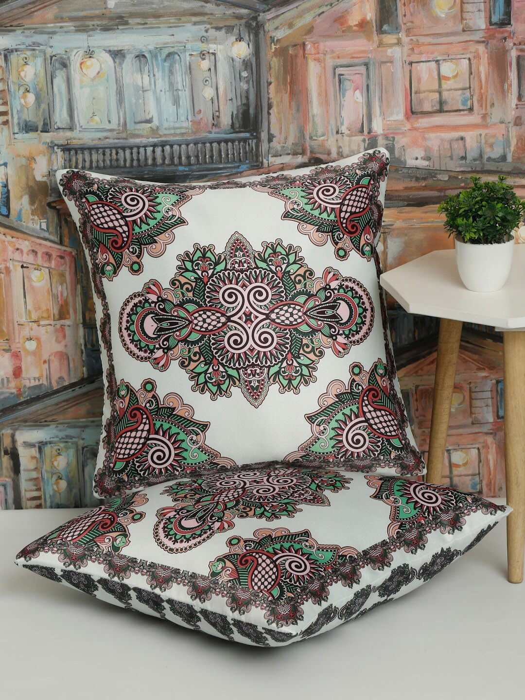 

Alina decor White & Black 2 Pieces Ethnic Motifs Square Cushion Covers