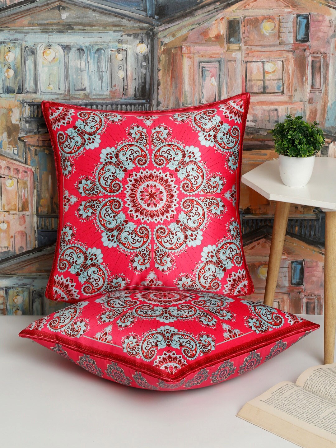 Alina decor Red & Blue 2 Pieces Ethnic Motifs Square Cushion Covers