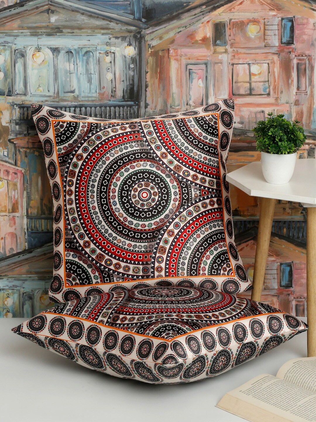 

Alina decor Red & Black 2 Pieces Ethnic Motifs Square Cushion Covers