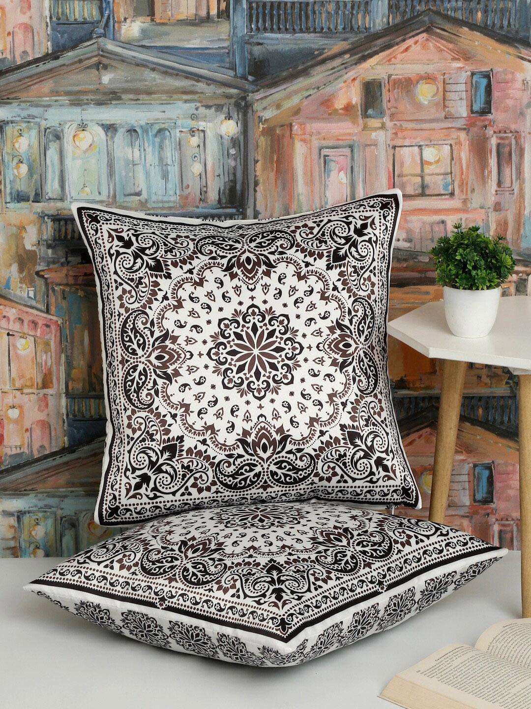 

Alina decor Brown & Black 2 Pieces Ethnic Motifs Square Cushion Covers