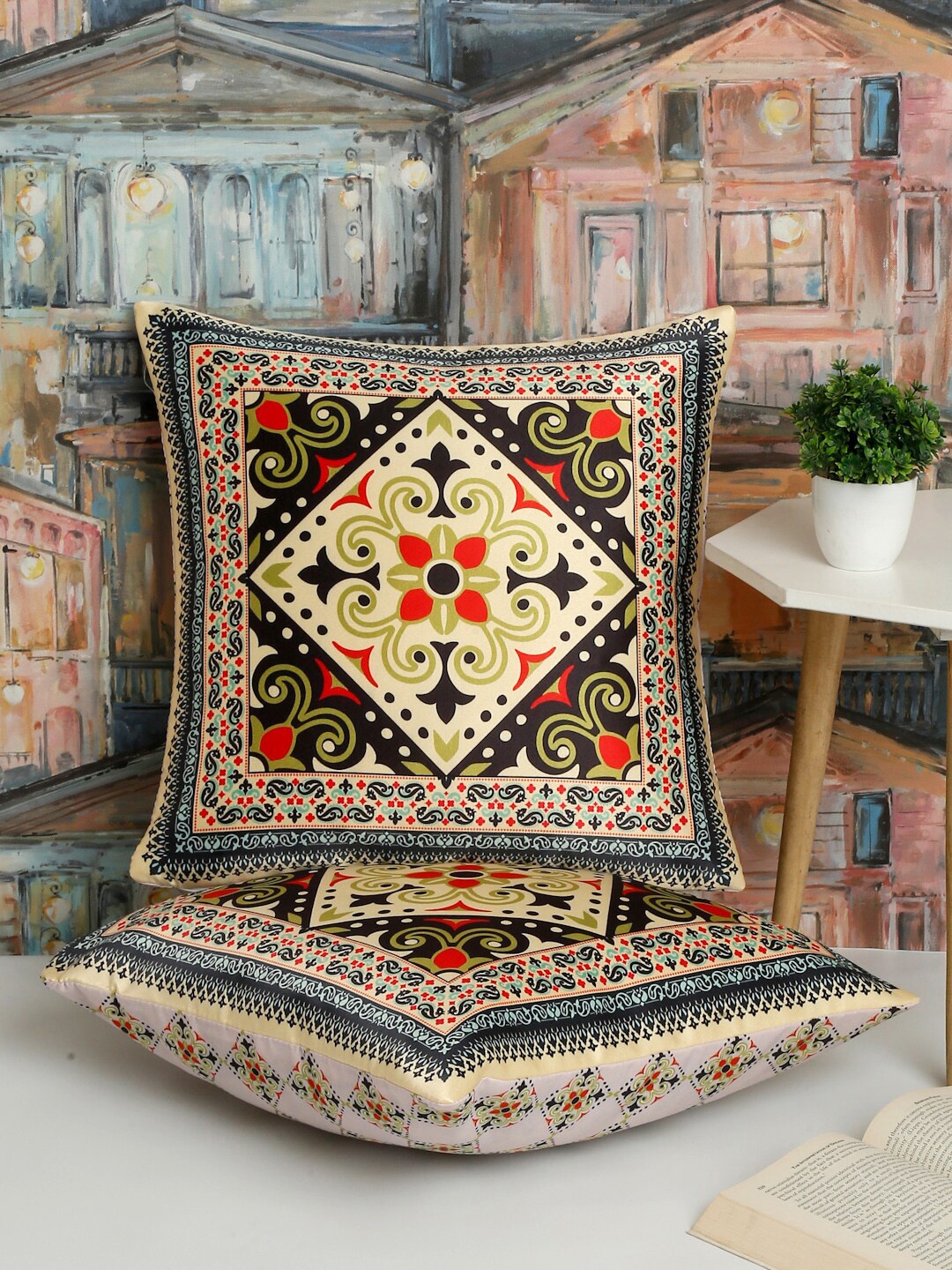 

Alina decor Green & Red 2 Pieces Ethnic Motifs Square Cushion Covers
