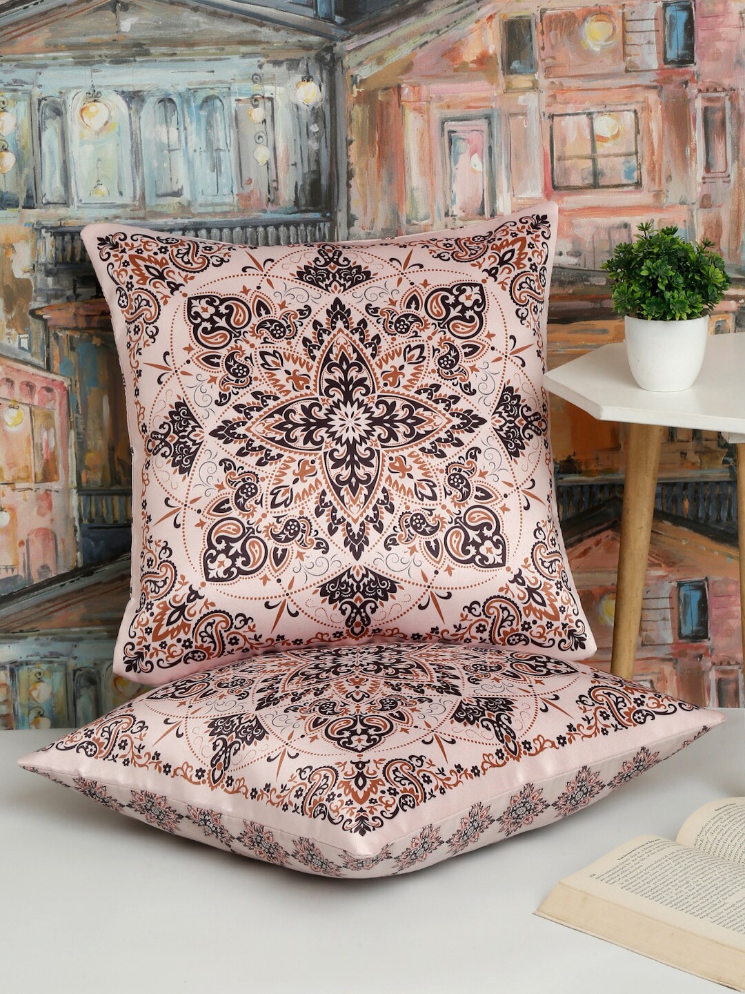 

Alina decor Beige & Blue 2 Pieces Ethnic Motifs Square Cushion Covers