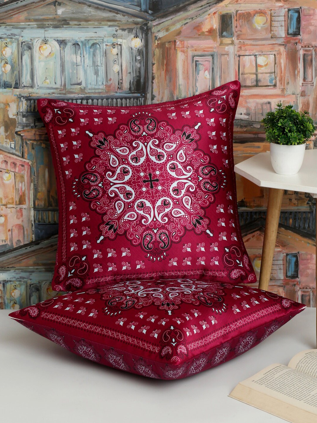 

Alina decor Pink & White 2 Pieces Ethnic Motifs Square Cushion Covers