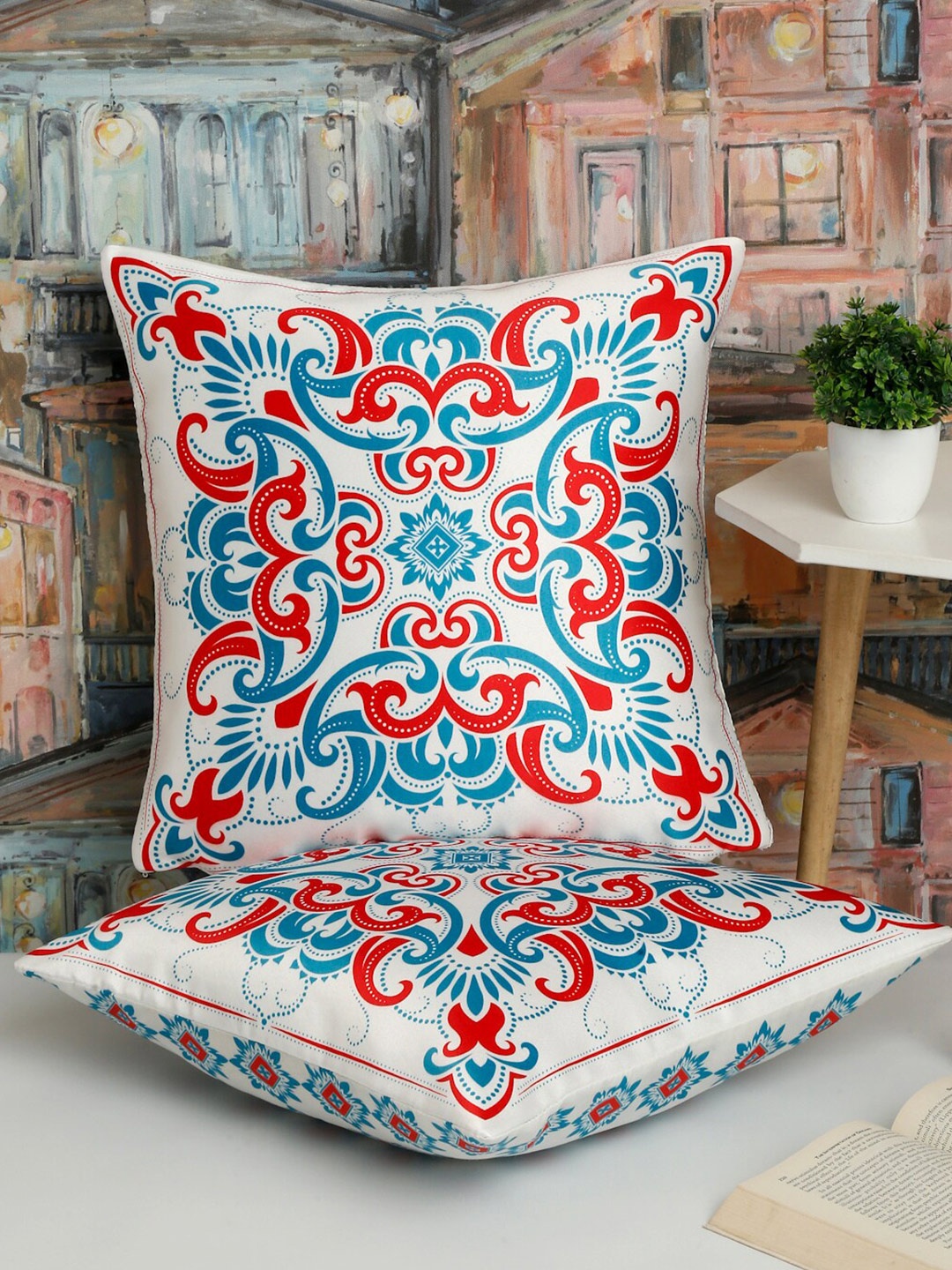 

Alina decor Red & Blue 2 Pieces Ethnic Motifs Square Cushion Covers
