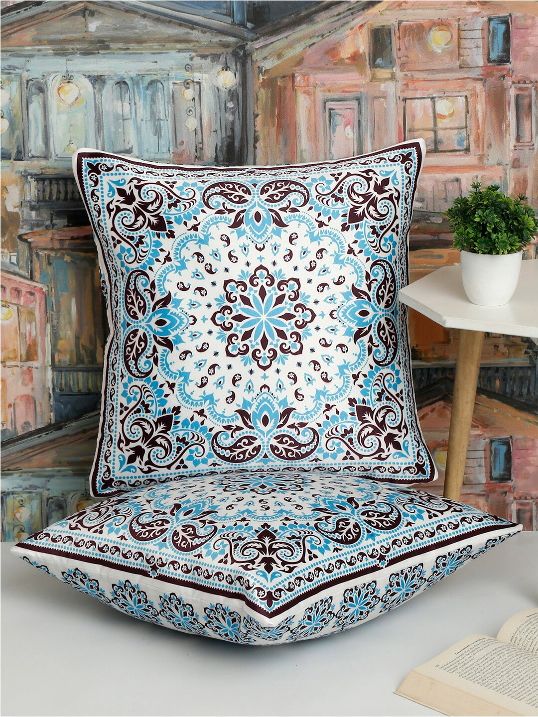 

Alina decor Blue & Brown 2 Pieces Ethnic Motifs Square Cushion Covers