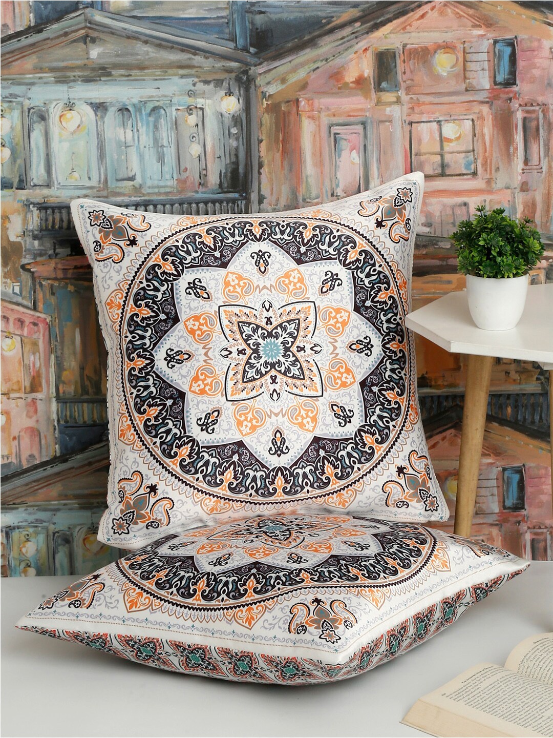 

Alina decor White & Purple 2 Pieces Ethnic Motifs Square Cushion Covers