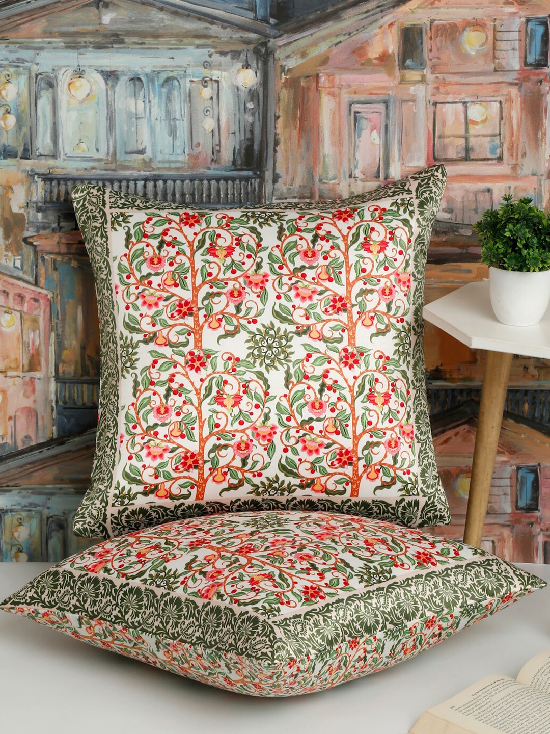 

Alina decor Orange & White 2 Pieces Ethnic Motifs Square Cushion Covers