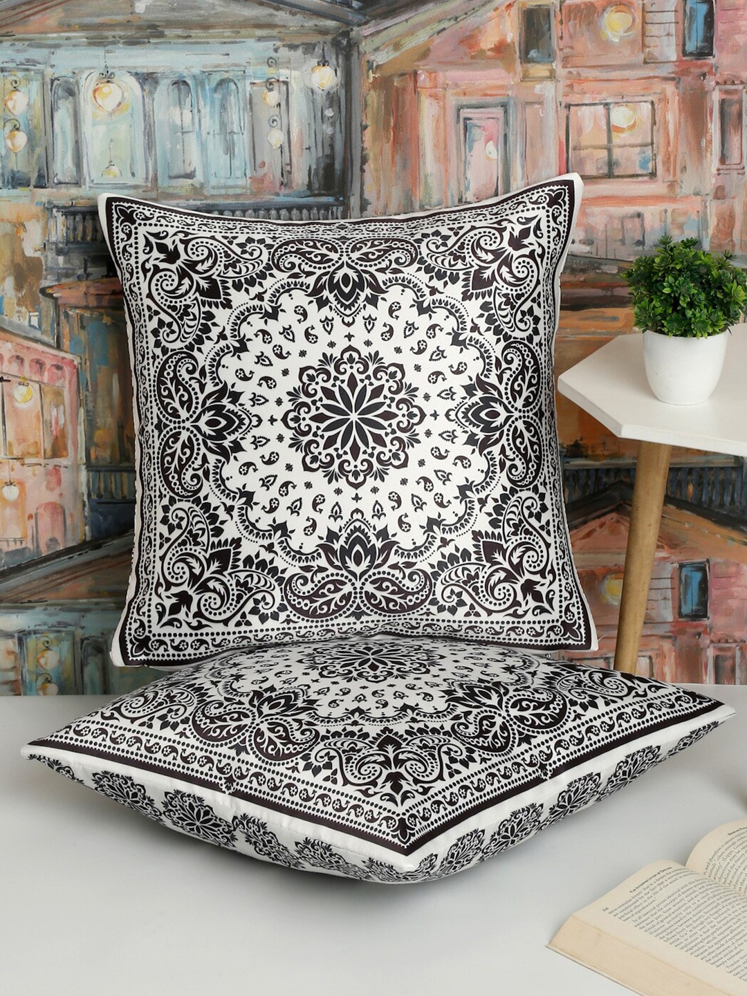 

Alina decor Black & White 2 Pieces Ethnic Motifs Square Cushion Covers