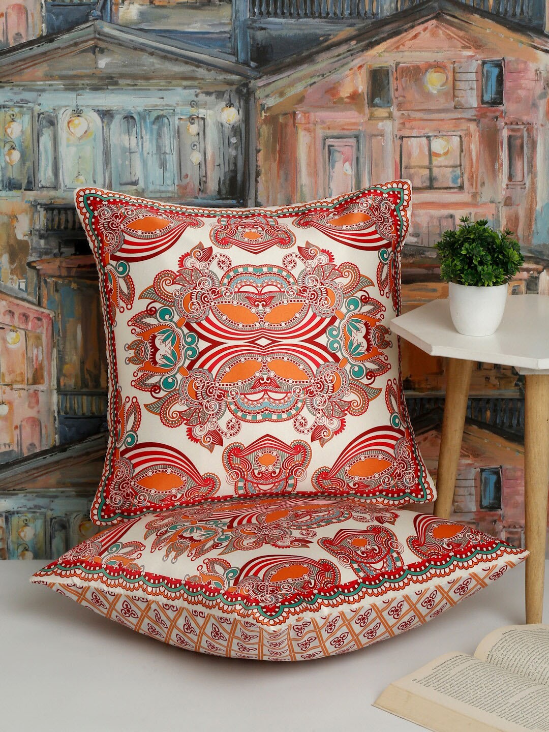 

Alina decor Red & Blue 2 Pieces Ethnic Motifs Square Cushion Covers
