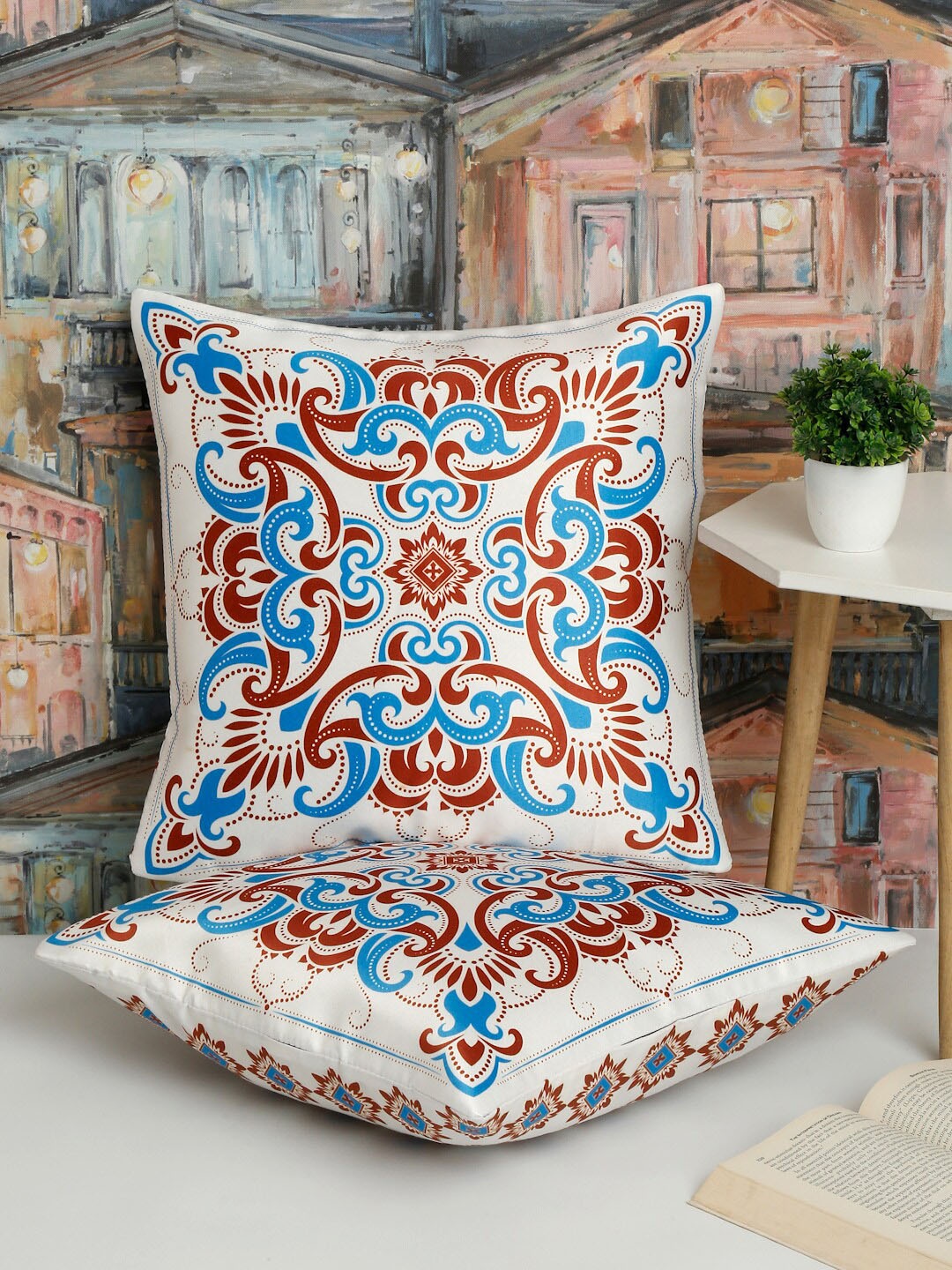 

Alina decor Blue & Brown 2 Pieces Ethnic Motifs Square Cushion Covers