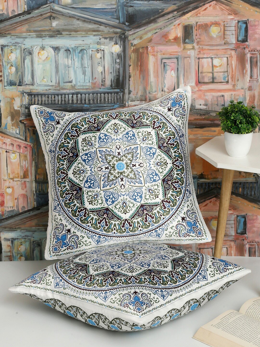 

Alina decor Blue & Green 2 Pieces Ethnic Motifs Square Cushion Covers