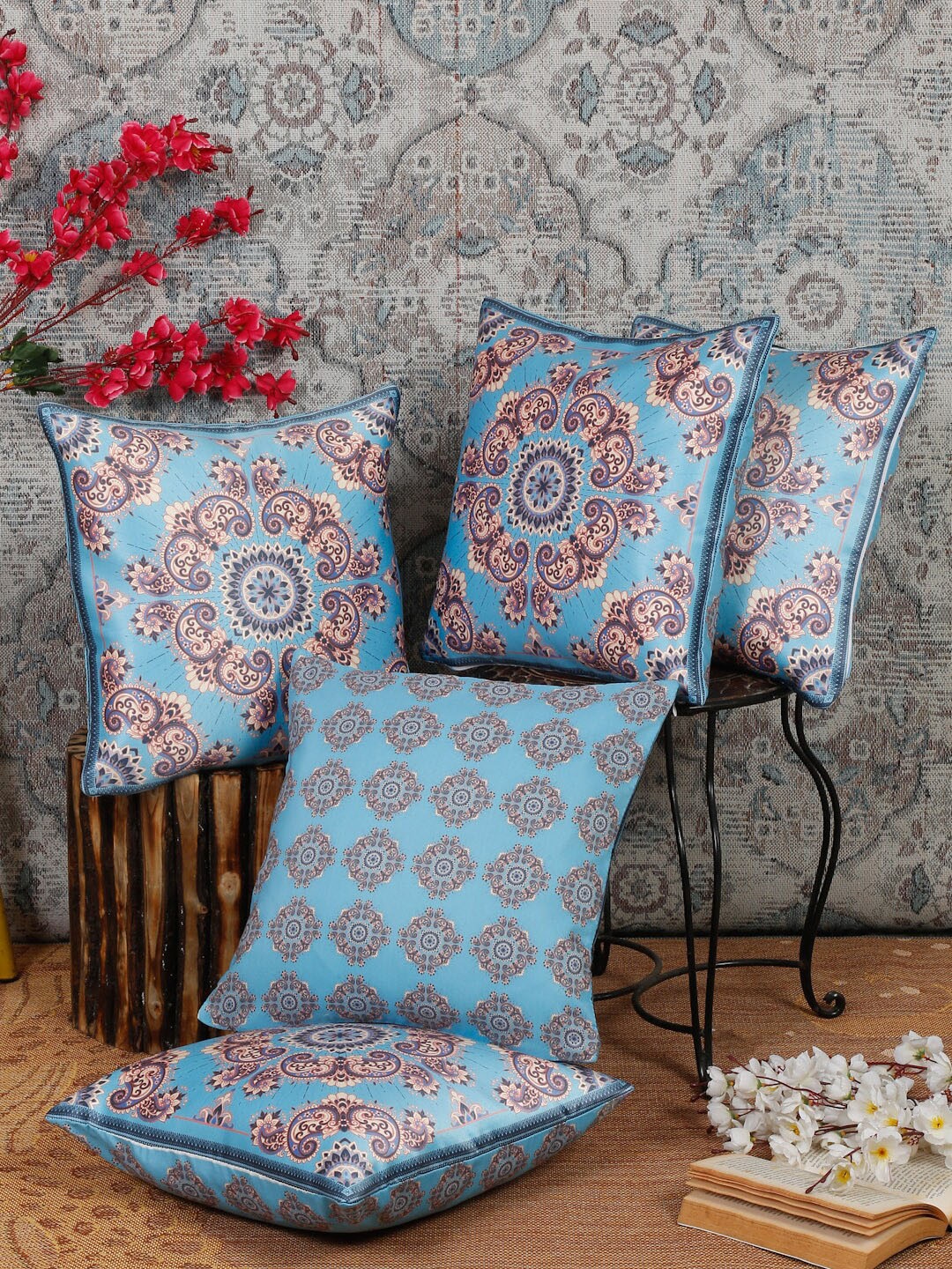 

Alina decor Blue & Pink 5 Pieces Ethnic Motifs Square Cushion Covers