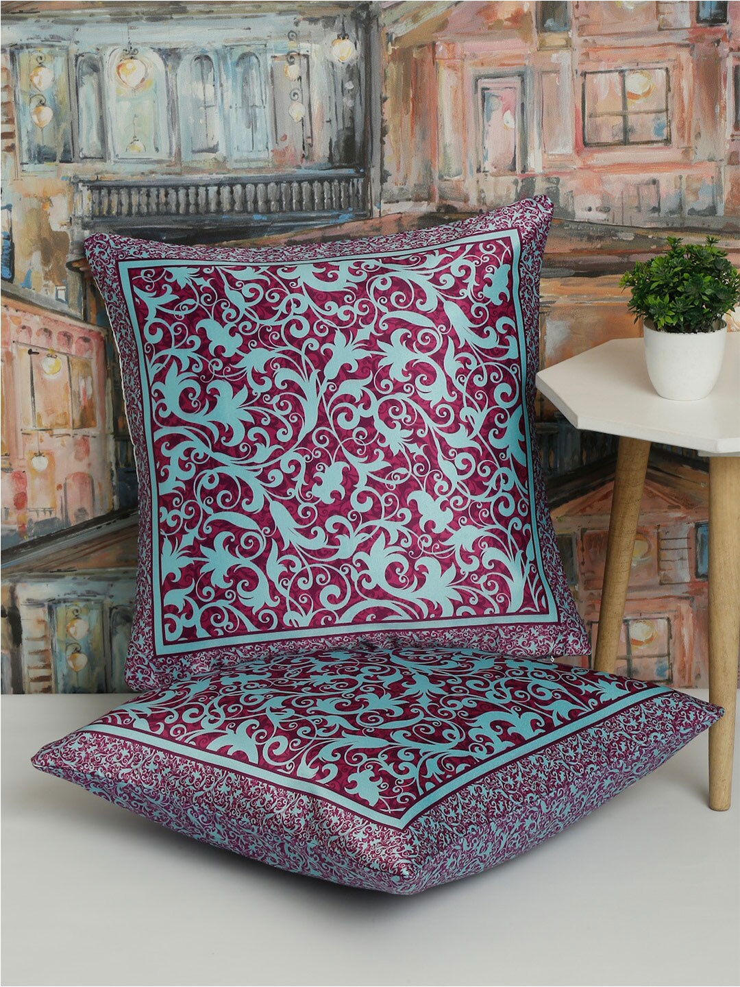 

Alina decor Pink & Blue 2 Pieces Ethnic Motifs Square Cushion Covers
