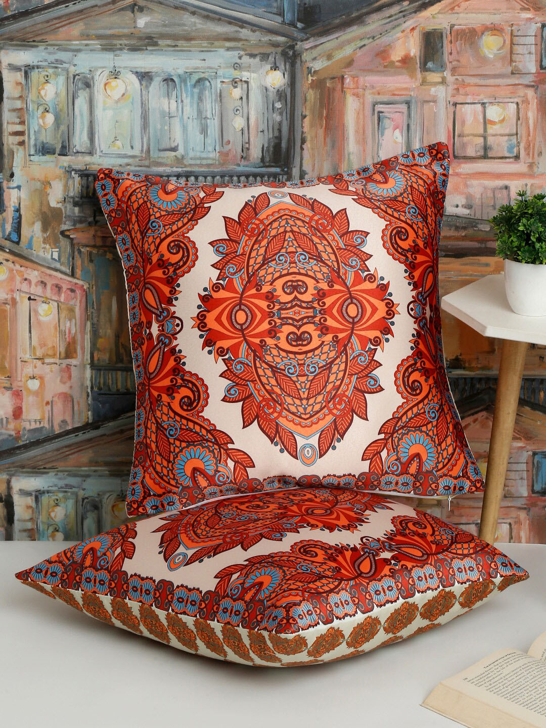 

Alina decor Yellow & White 2 Pieces Ethnic Motifs Square Cushion Covers