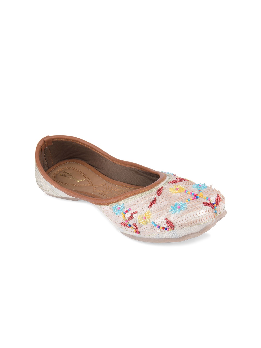 

DESI COLOUR Women Round Toe Ethnic - Embellished Mojaris, Beige