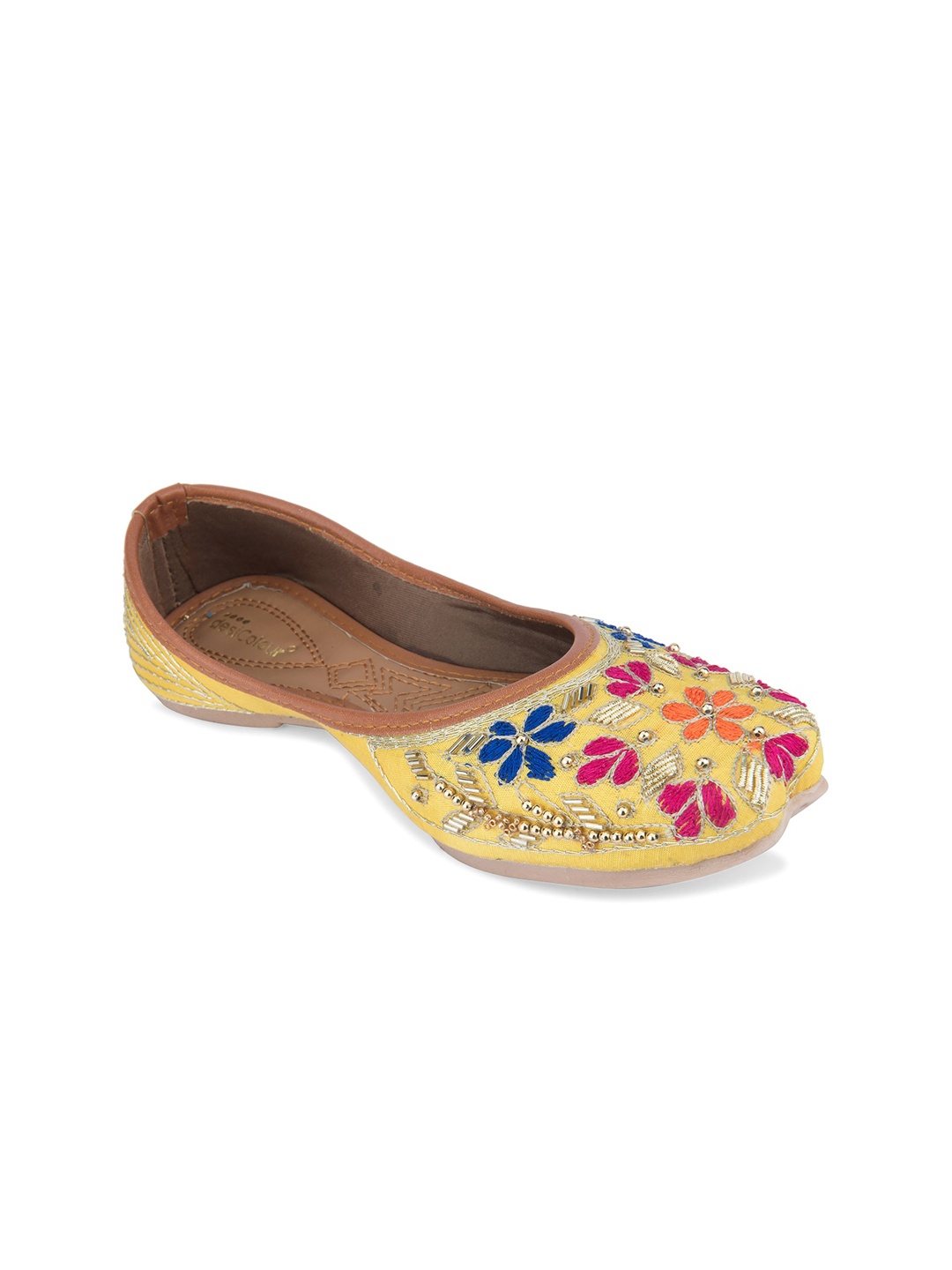 

DESI COLOUR Women Round Toe Ethnic - Embellished Mojaris, Yellow