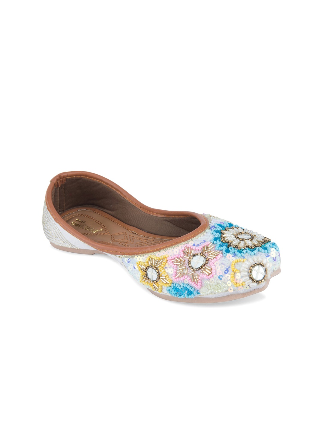 

DESI COLOUR Women Round Toe Ethnic - Embellished Mojaris, Blue
