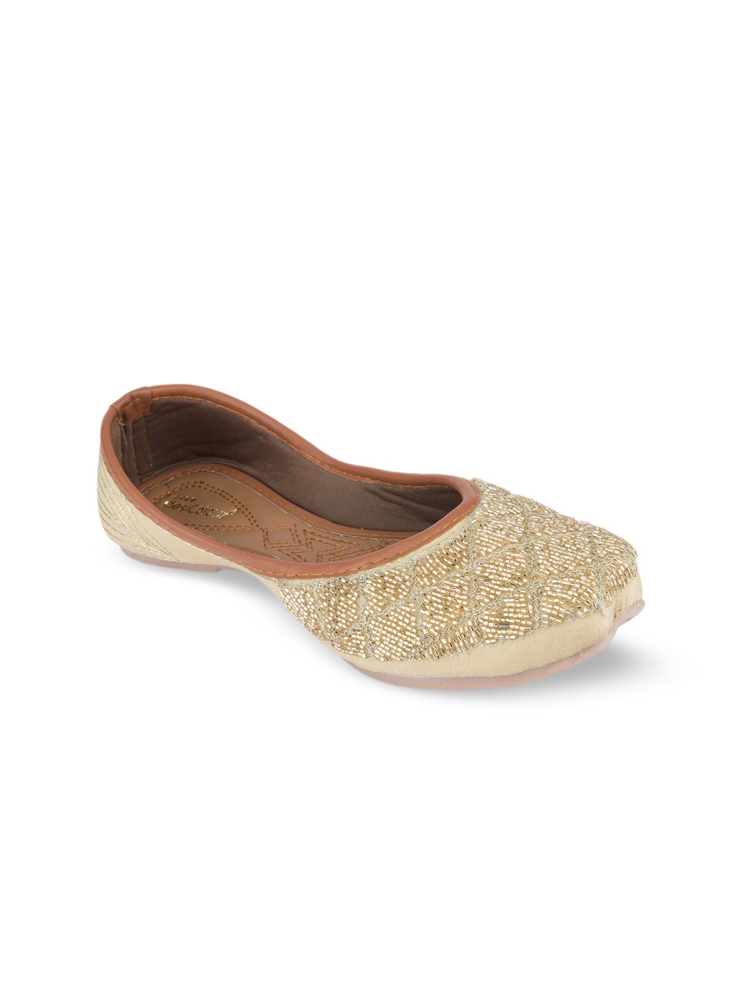 

DESI COLOUR Women Round Toe Ethnic - Embellished Mojaris, Gold