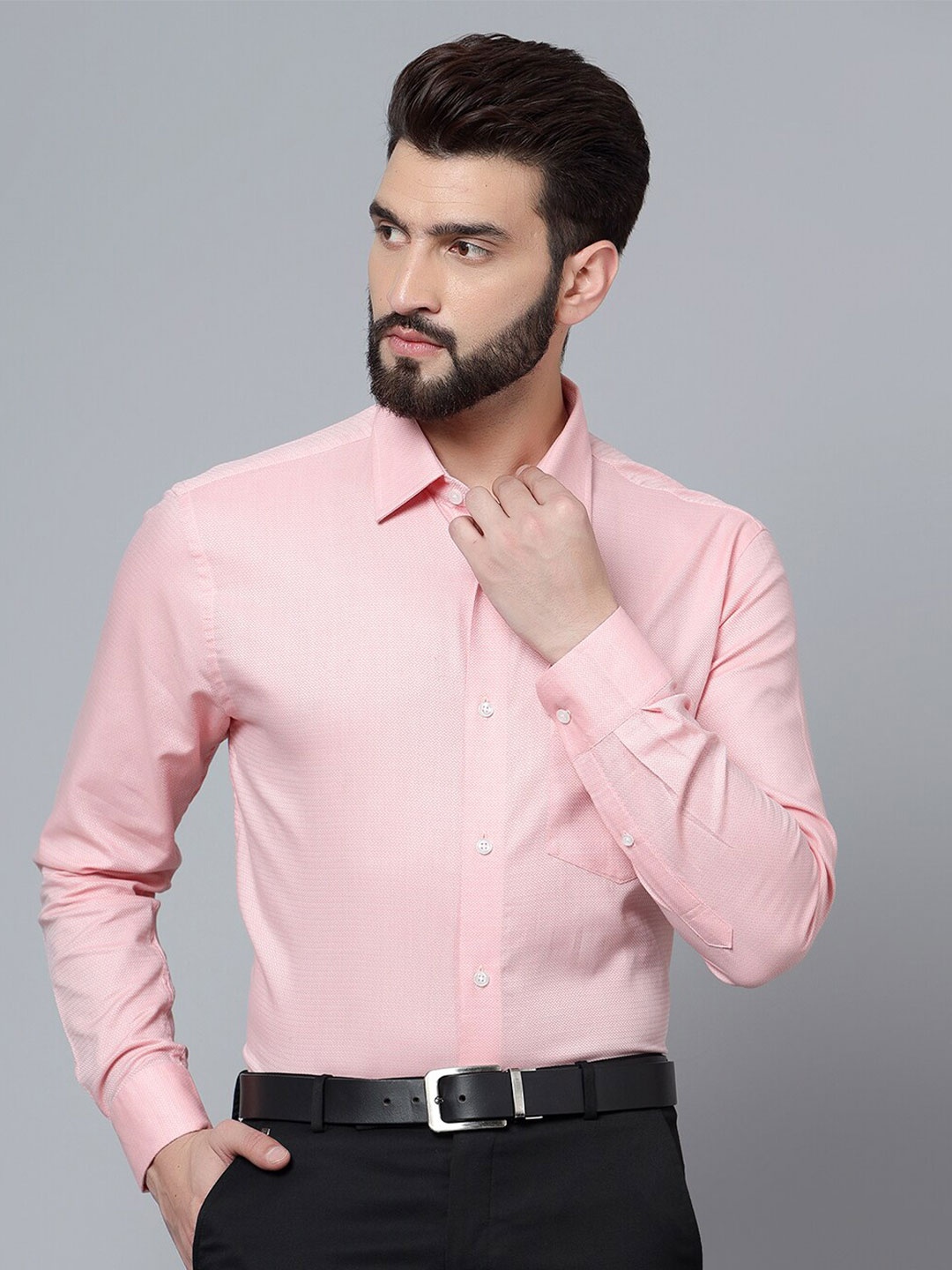 

Cantabil Self Design Cotton Formal Shirt, Pink