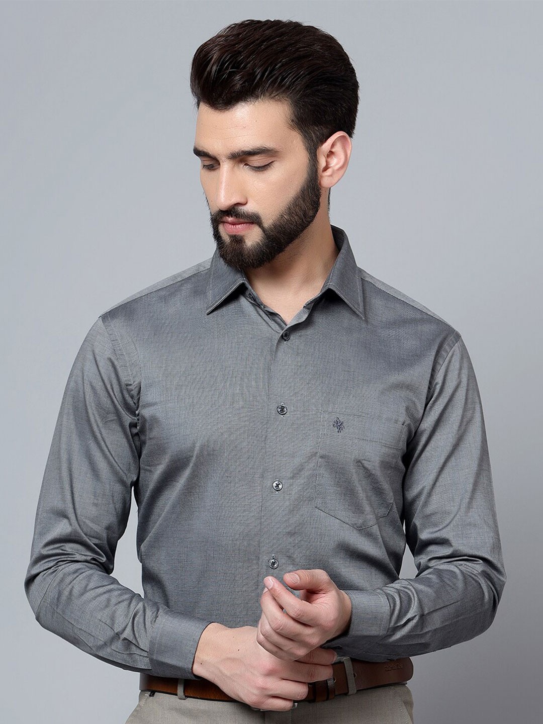 

Cantabil Self Design Cotton Formal Shirt, Black