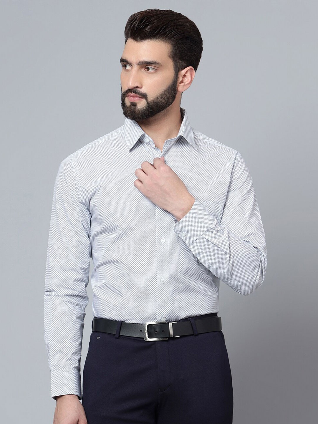 

Cantabil Micro Ditsy Printed Cotton Formal Shirt, Grey