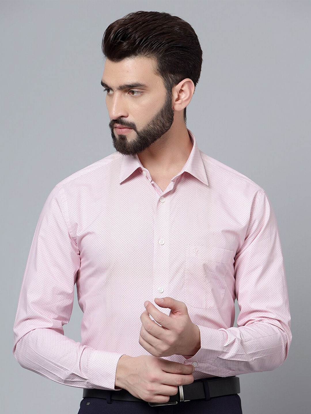 

Cantabil Micro Ditsy Printed Cotton Formal Shirt, Pink