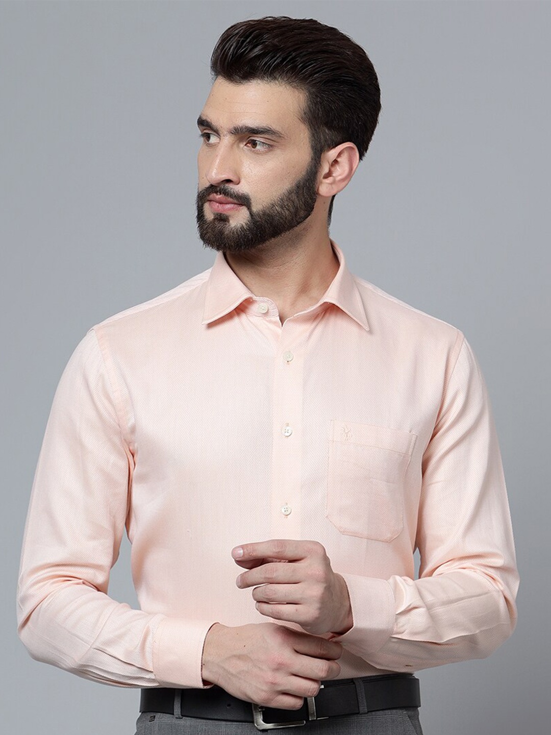 

Cantabil Self Design Cotton Formal Shirt, Orange