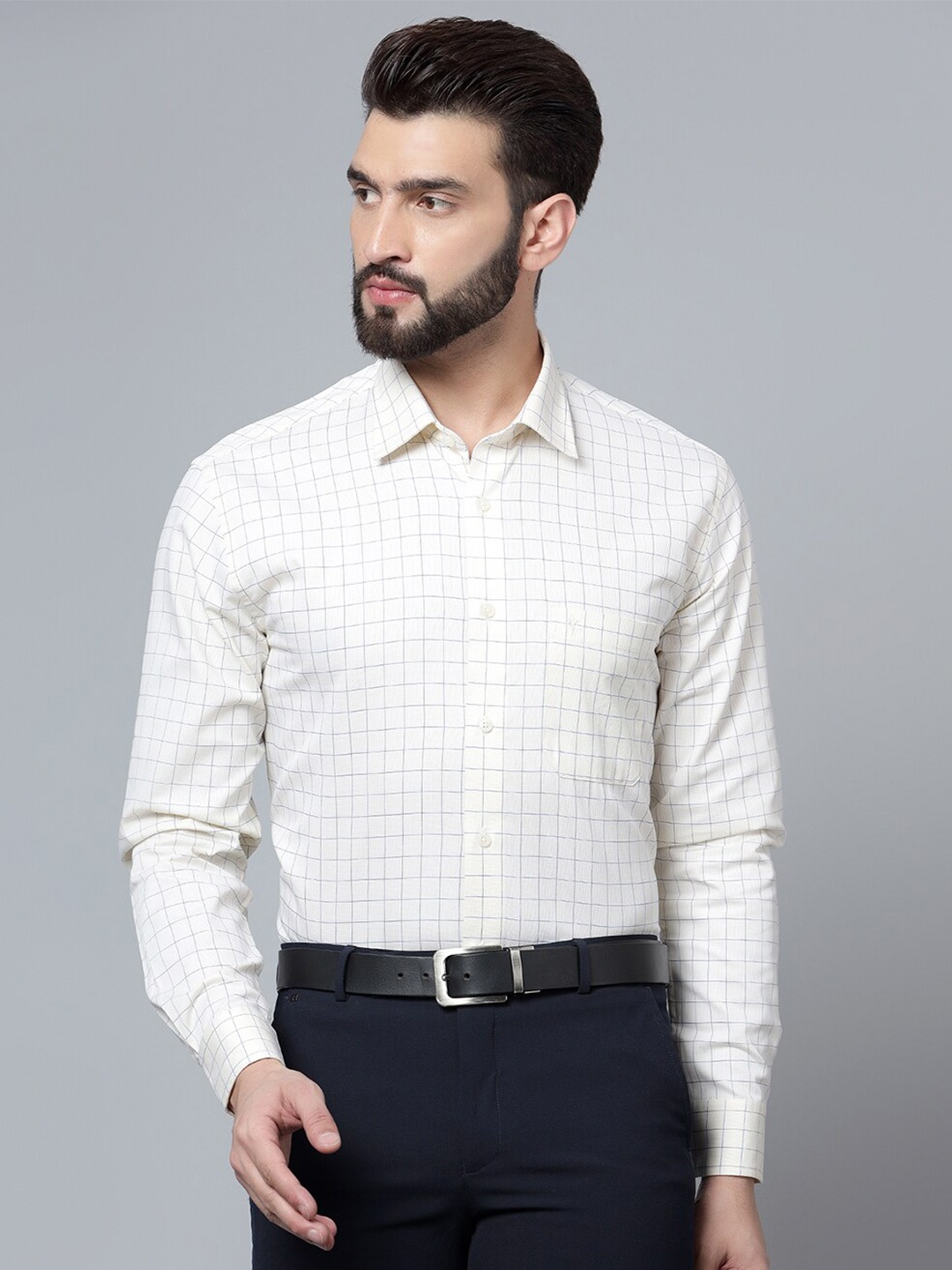 

Cantabil Grid Tattersall Checks Cotton Formal Shirt, Yellow