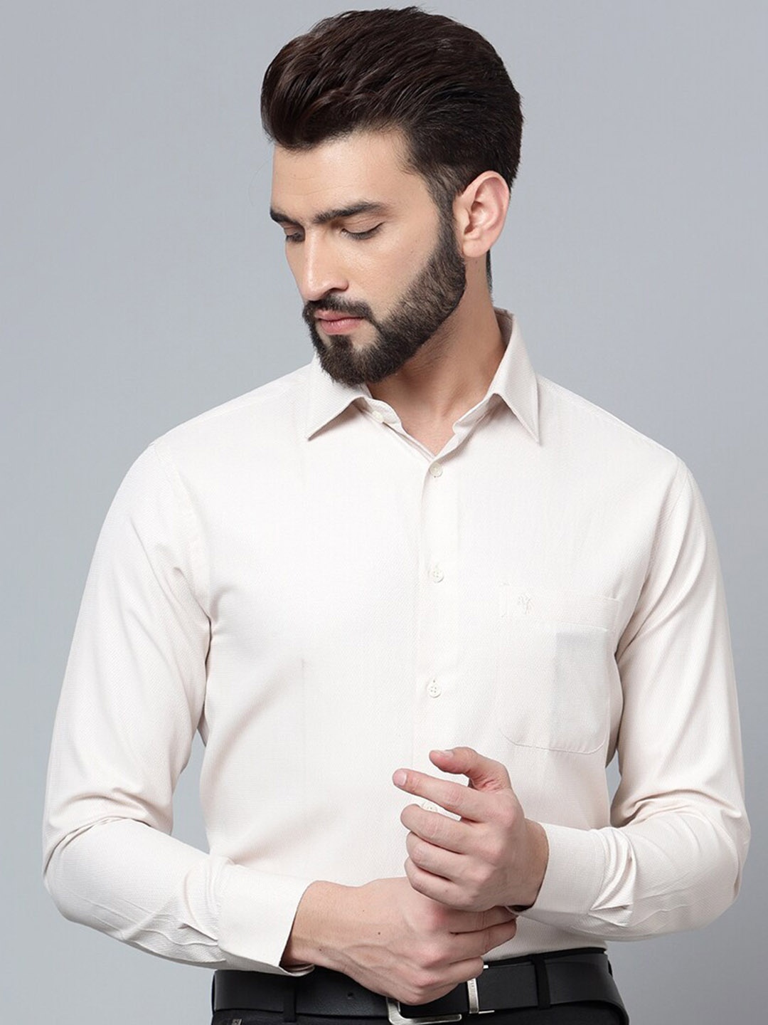 

Cantabil Spread Collar Cotton Formal Shirt, Beige