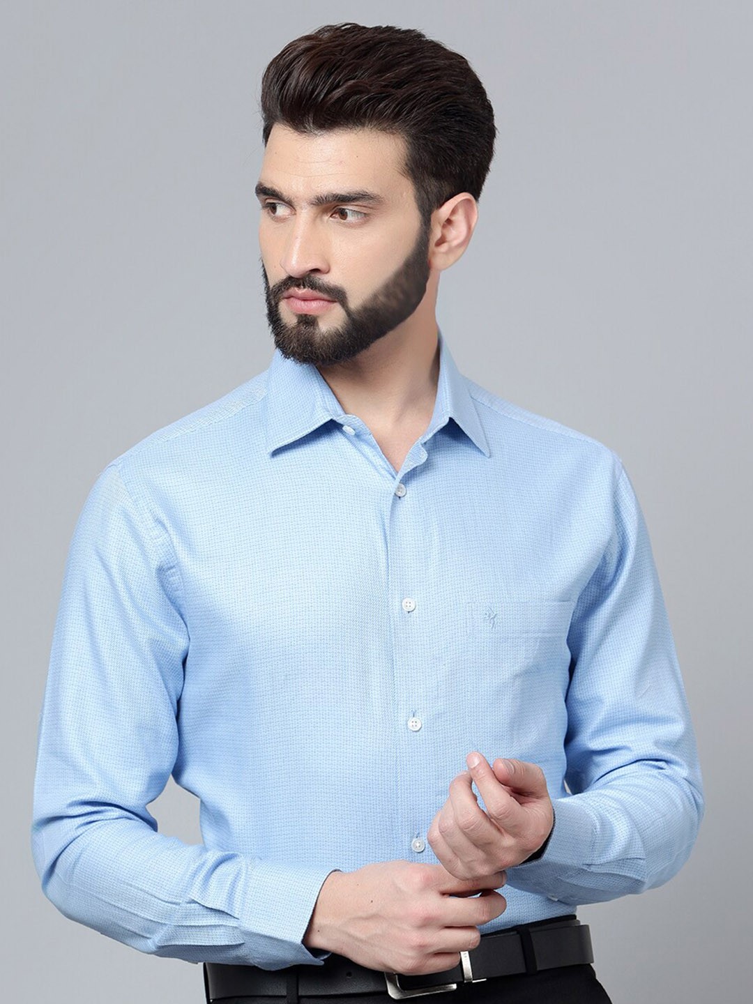 

Cantabil Self Design Cotton Formal Shirt, Blue