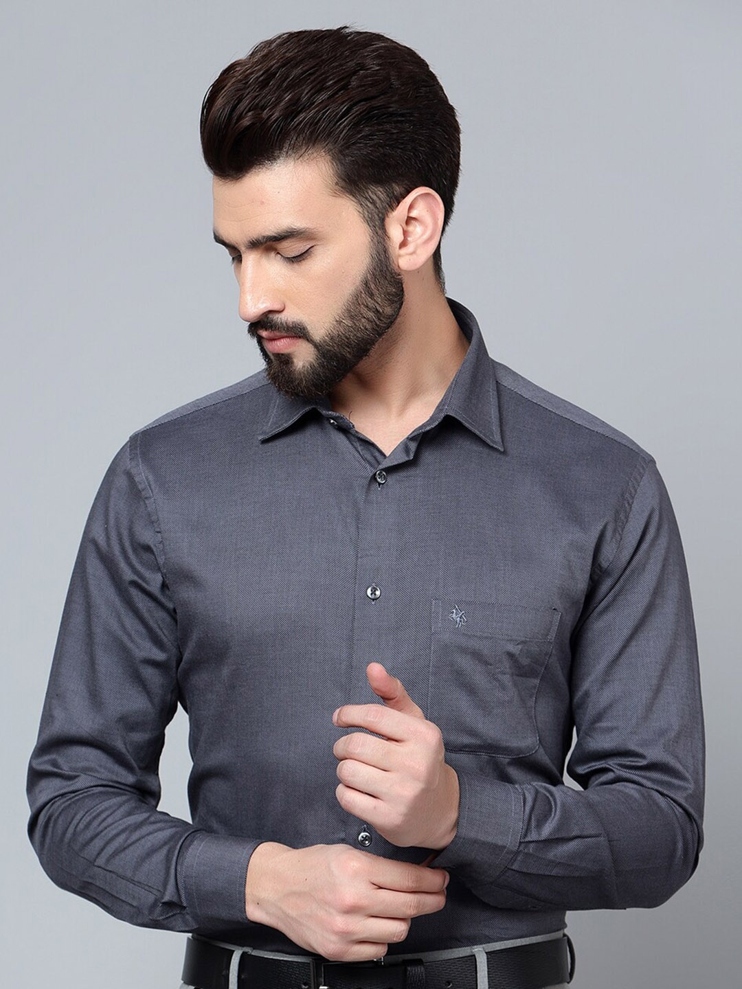 

Cantabil Self Design Cotton Formal Shirt, Grey