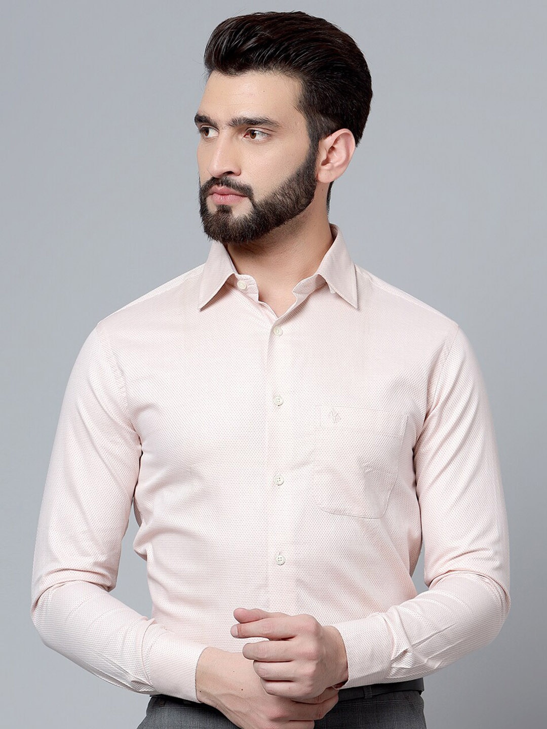 

Cantabil Spread Collar Cotton Formal Shirt, Beige