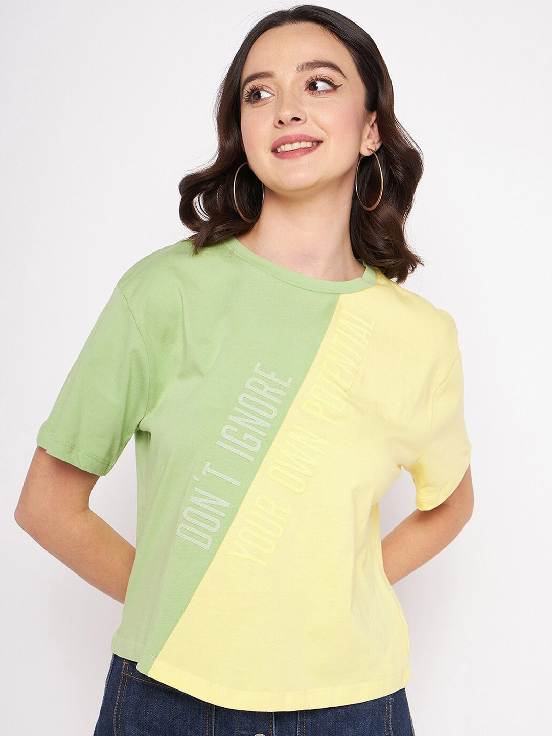 

Madame Colourblocked Cotton T-shirt, Green