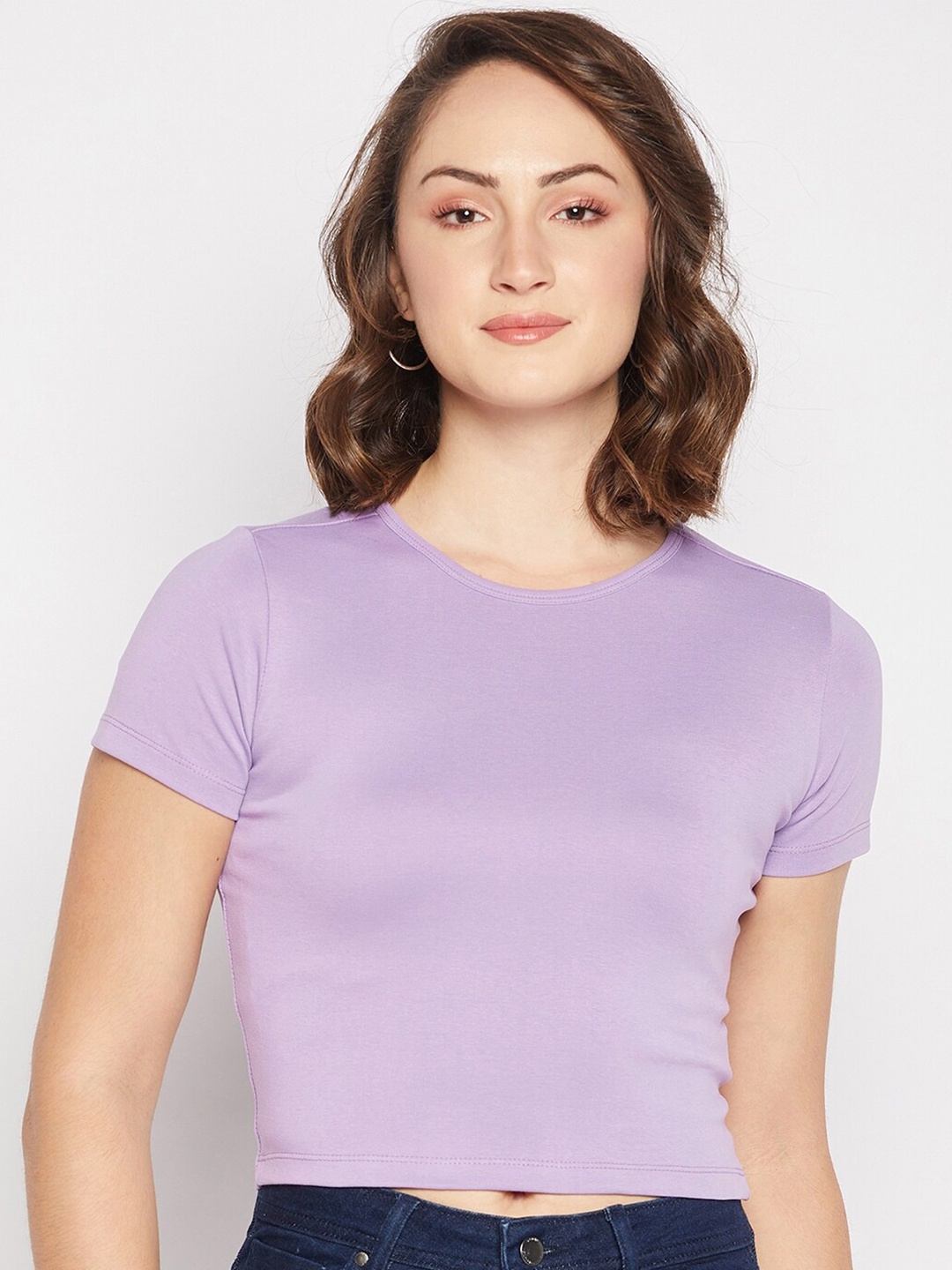 

Madame Round Neck Short Sleeves Cotton Crop Top, Mauve