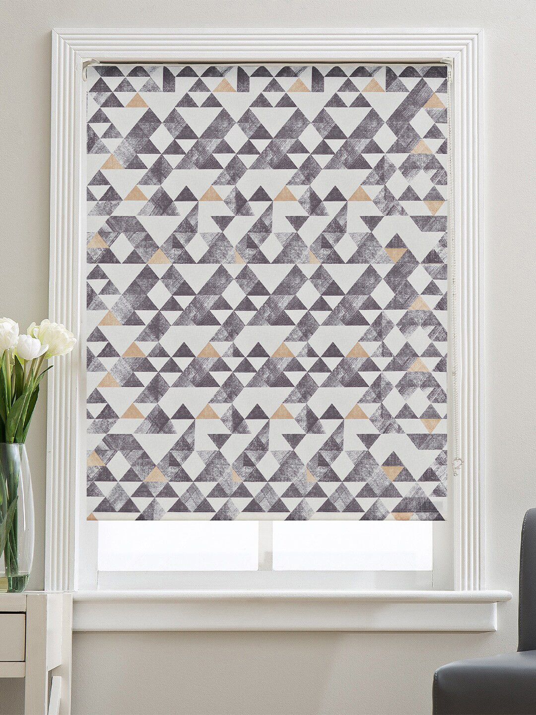 

Deco Window Grey & White Geometric Room Darkening Roller Window Blinds