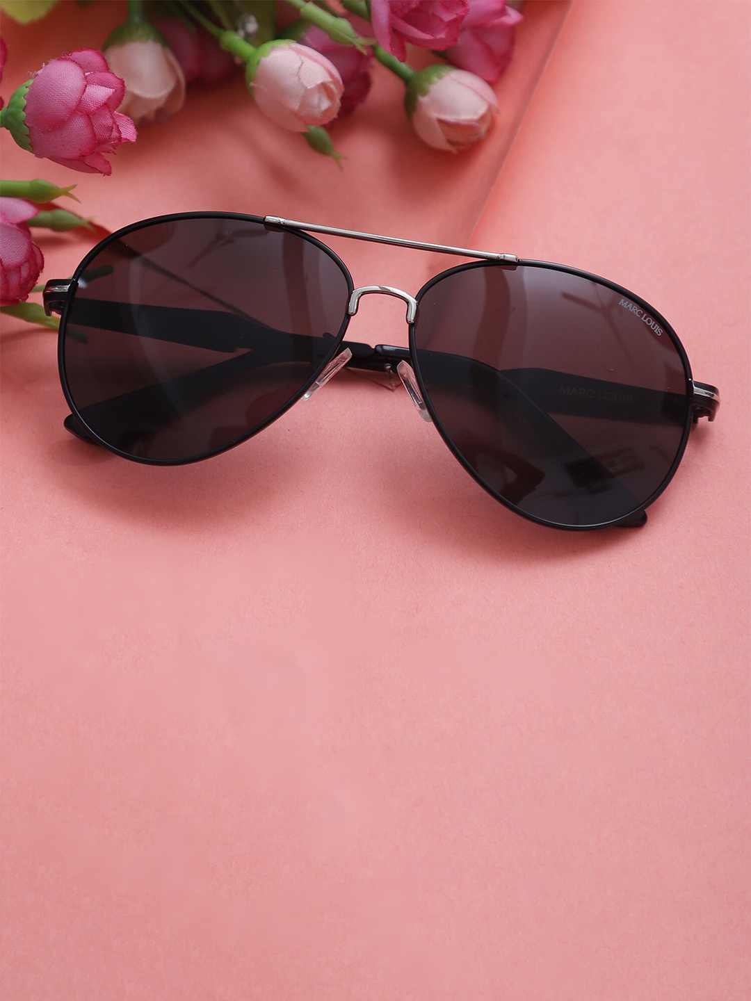 

MARC LOUIS Aviator Sunglasses-Polarised-UV Protected Lens ML D8925 BLACK SILVER GREY SG