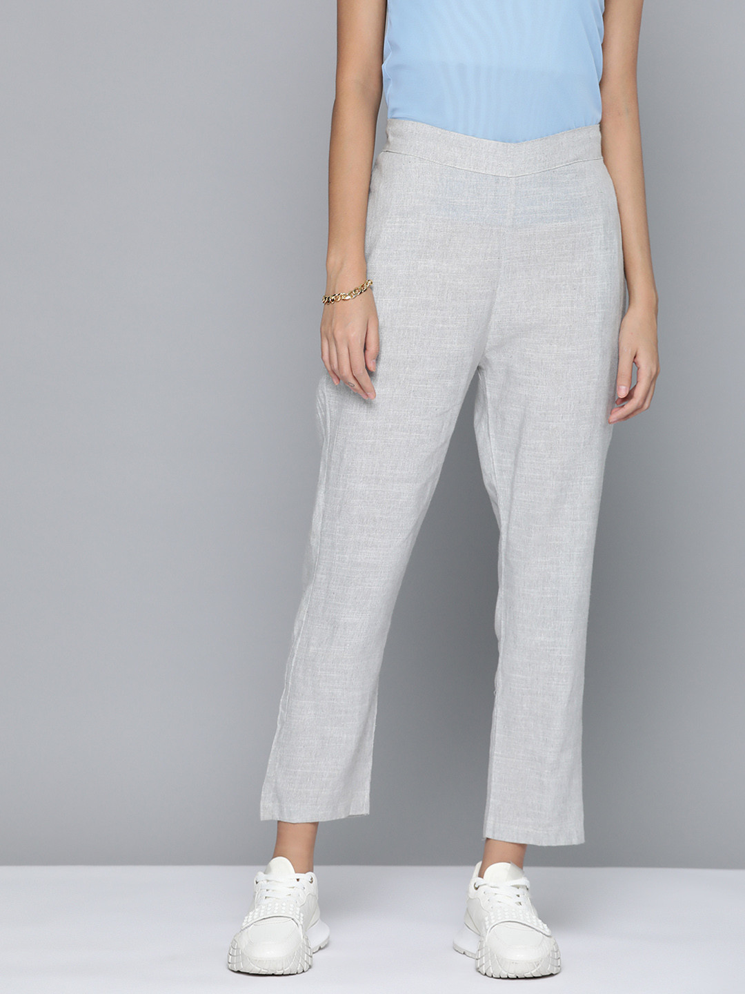 

HERE&NOW Women Regular Fit Cigarette Trousers, Grey